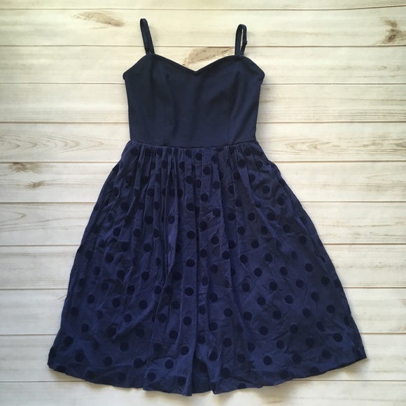 Frenchi Dresses & Skirts - NWT Frenchi Navy Polka Dot Dress